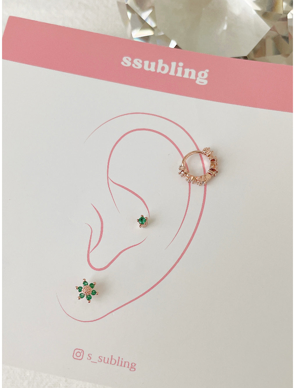 [3-piece set] [Surgical] Green Flower Earrings (2 Colors) Body Piercings, Backs, Piercings, Cartilage Piercings 