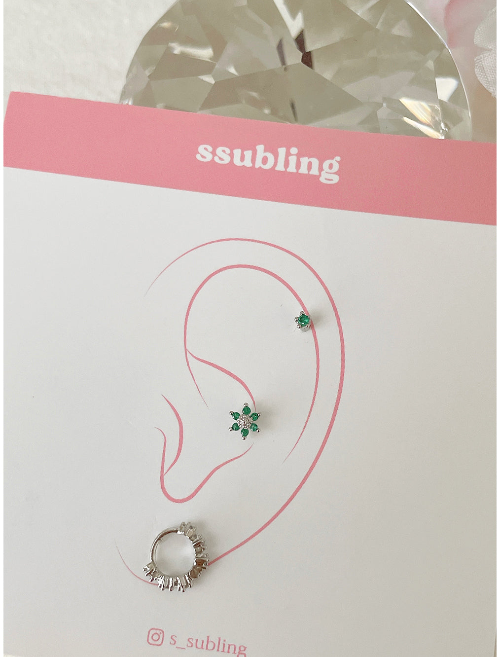 [3-piece set] [Surgical] Green Flower Earrings (2 Colors) Body Piercings, Backs, Piercings, Cartilage Piercings 