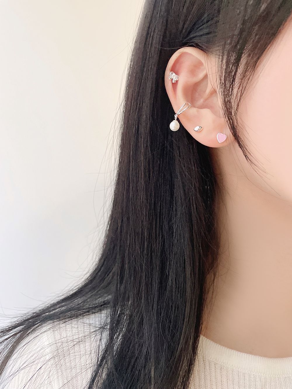 [925 Silver]パステル ハート (2Color) 18G ボディピアス キャッチ ピアッシング 軟骨ピアス