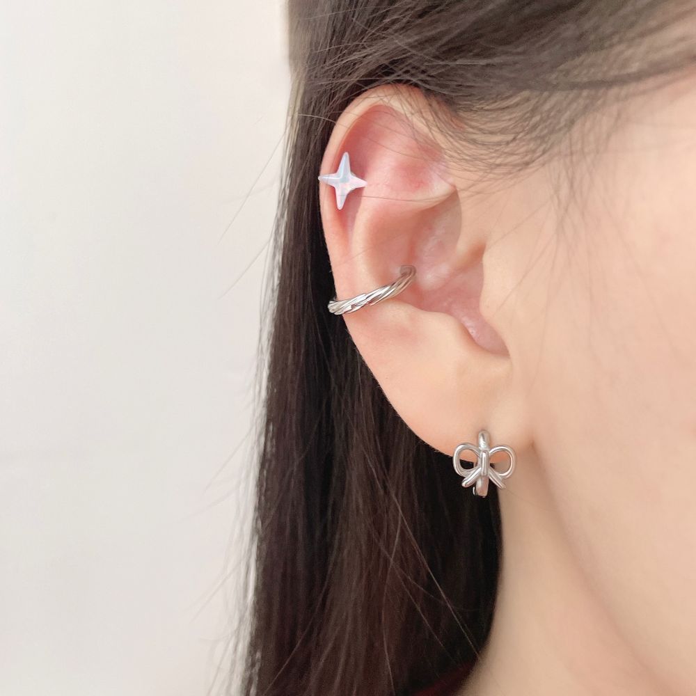 [Fully Surgical] Ribbon One-Touch Ring Earrings 18G 