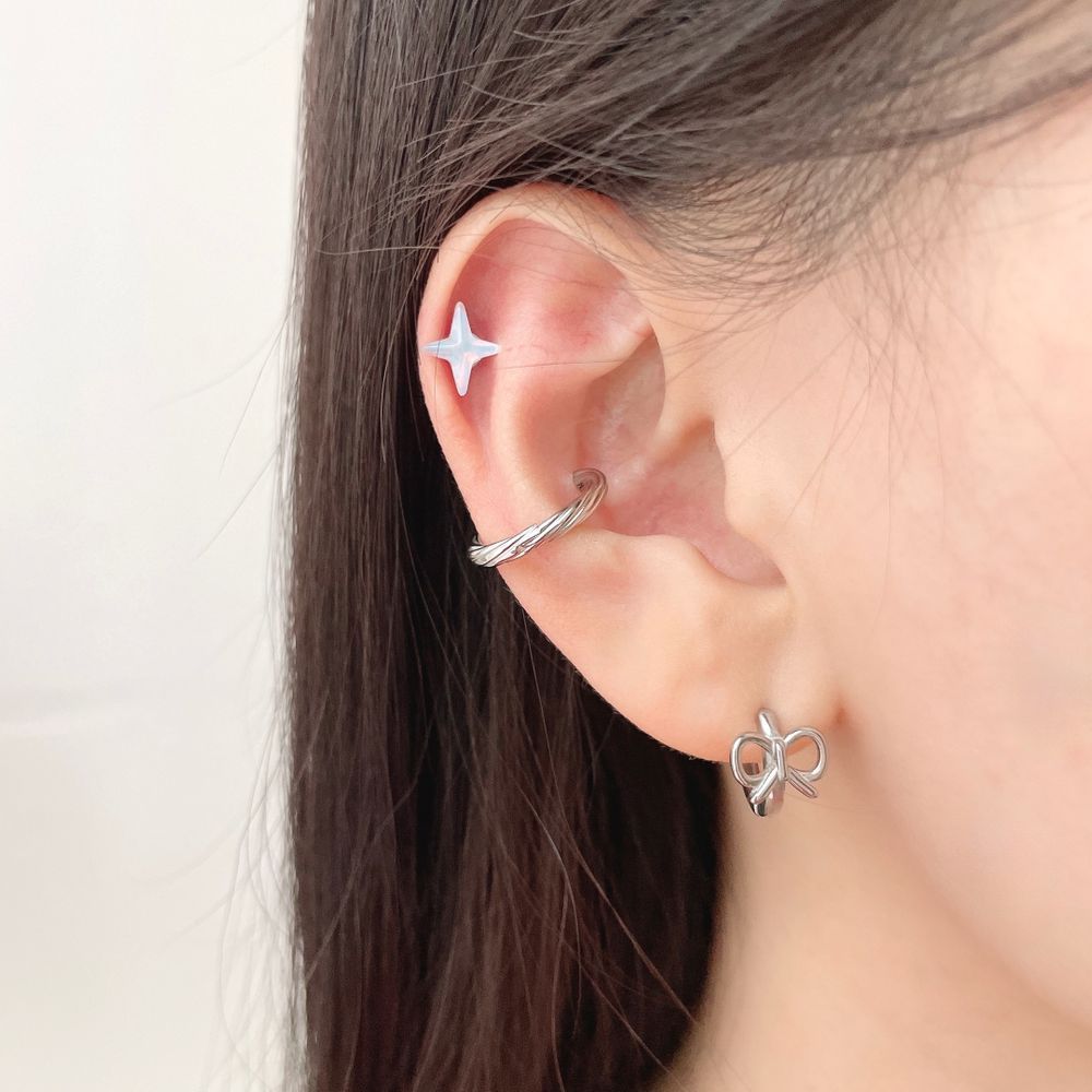 [Fully Surgical] Ribbon One-Touch Ring Earrings 18G 