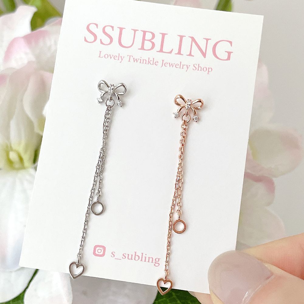 [サージカル]リボン2WAYドロップチャーム  (2Color) 16G ボディピアス キャッチ 軟骨ピアス