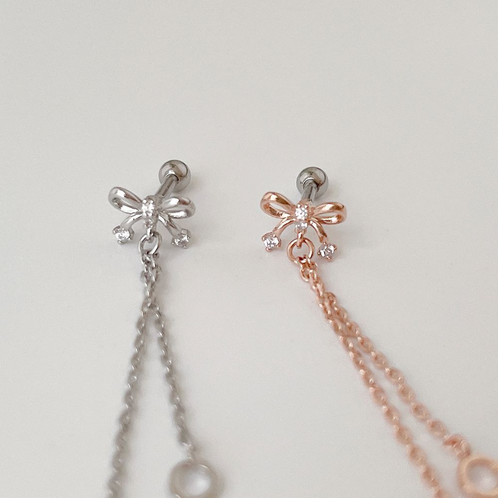 [サージカル]リボン2WAYドロップチャーム  (2Color) 16G ボディピアス キャッチ 軟骨ピアス