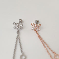 [サージカル]リボン2WAYドロップチャーム  (2Color) 16G ボディピアス キャッチ 軟骨ピアス