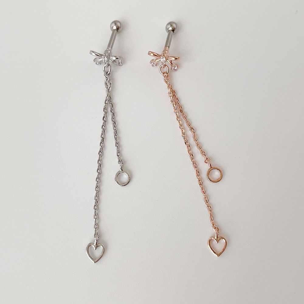 [サージカル]リボン2WAYドロップチャーム  (2Color) 16G ボディピアス キャッチ 軟骨ピアス