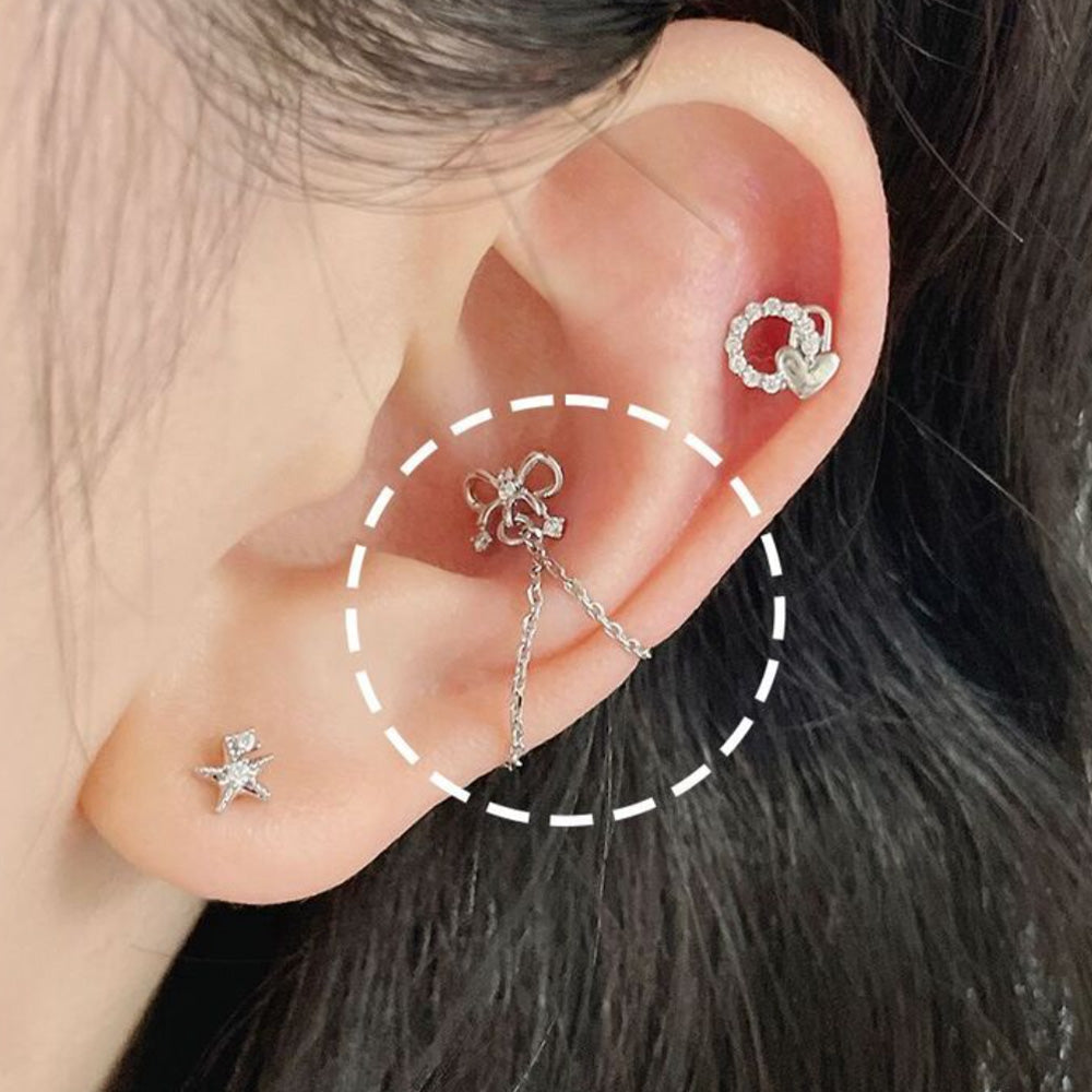 [サージカル]リボン2WAYドロップチャーム  (2Color) 16G ボディピアス キャッチ 軟骨ピアス