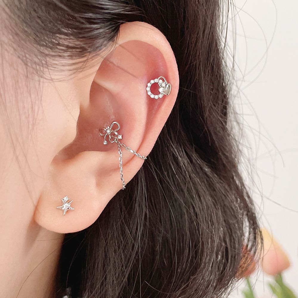 [サージカル]輝くミニスター＆キュービック (2Color) 16G ボディピアス キャッチ 軟骨ピアス