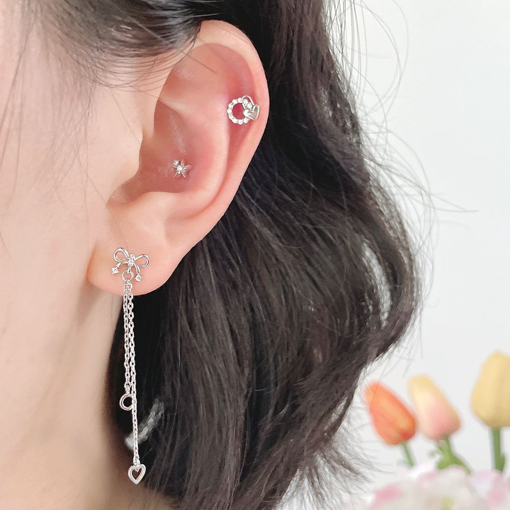 [サージカル]輝くミニスター＆キュービック (2Color) 16G ボディピアス キャッチ 軟骨ピアス