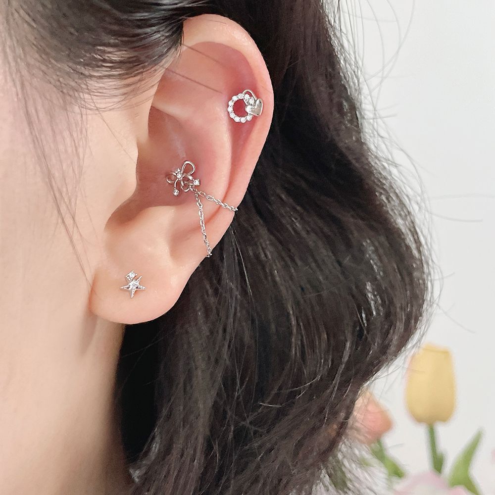 [サージカル]輝くミニスター＆キュービック (2Color) 16G ボディピアス キャッチ 軟骨ピアス