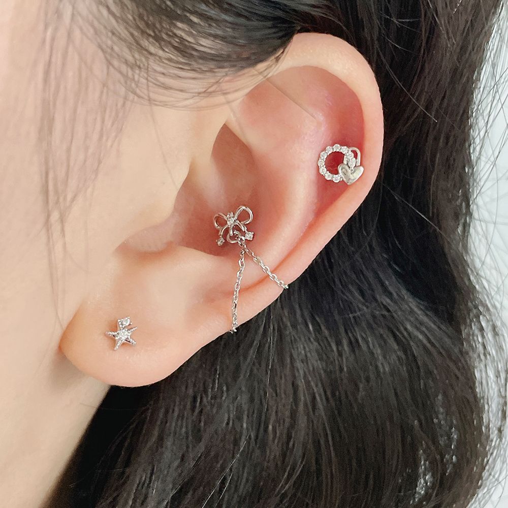 [サージカル]輝くミニスター＆キュービック (2Color) 16G ボディピアス キャッチ 軟骨ピアス