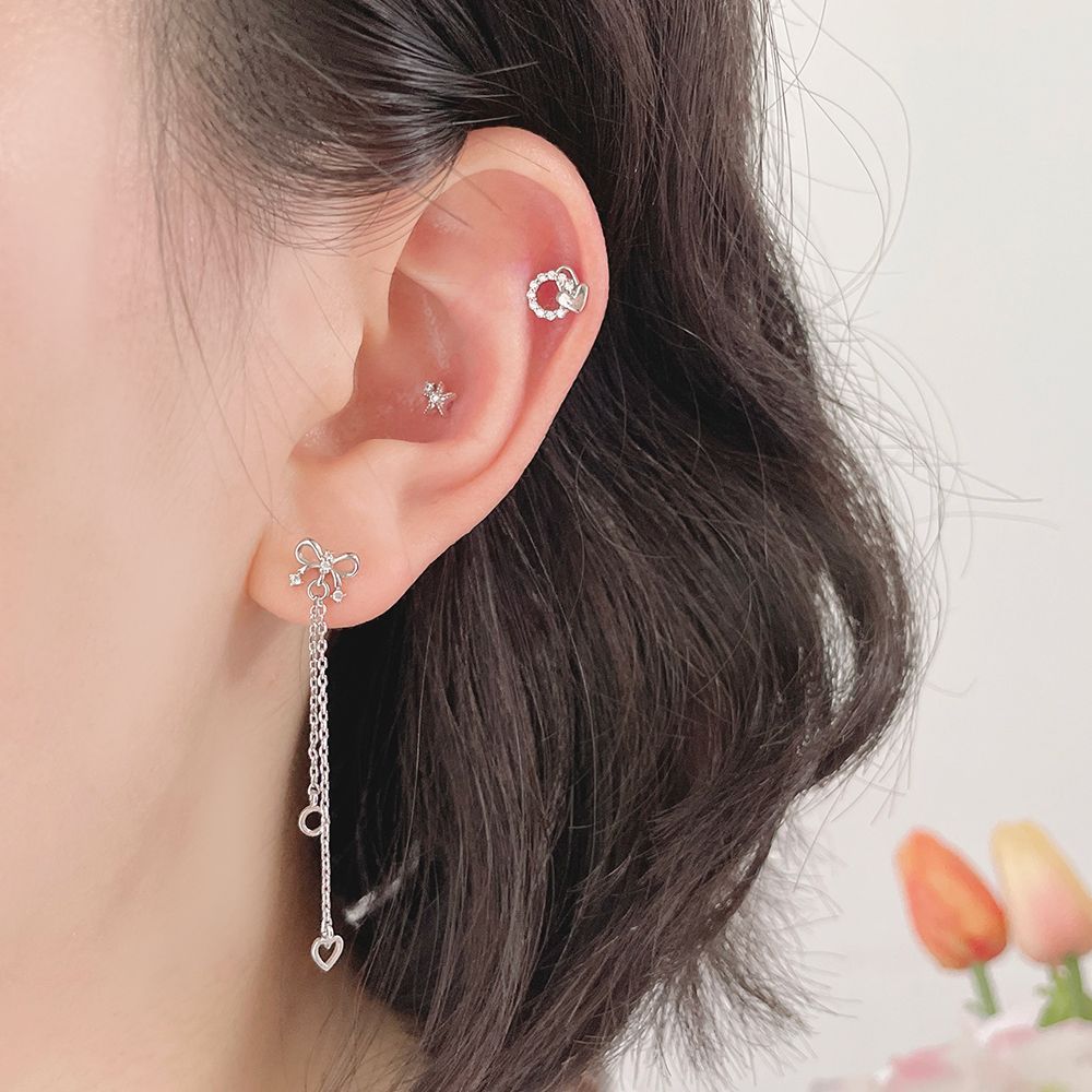 [サージカル]輝くミニスター＆キュービック (2Color) 16G ボディピアス キャッチ 軟骨ピアス