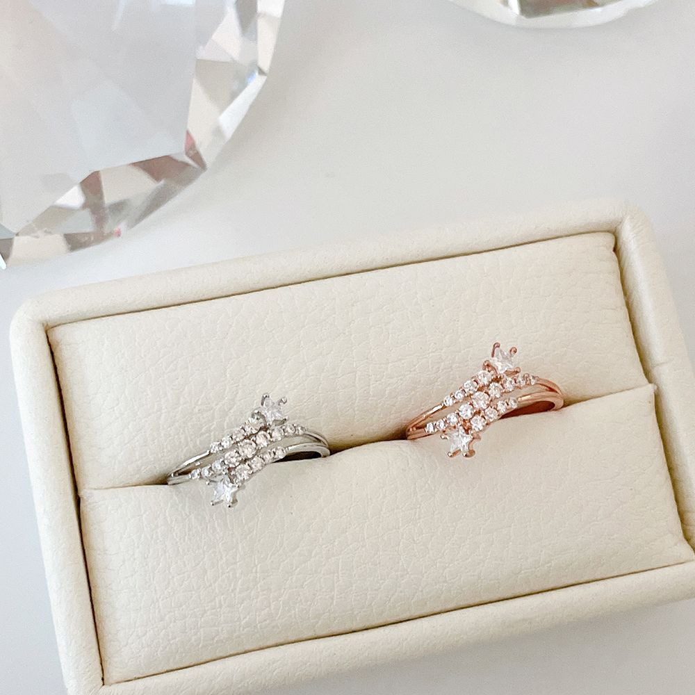 スパークルスター × ツインライン きらめくキュービックリング レディース指輪 / 星モチーフ / ビジュー / シルバー ローズゴールド