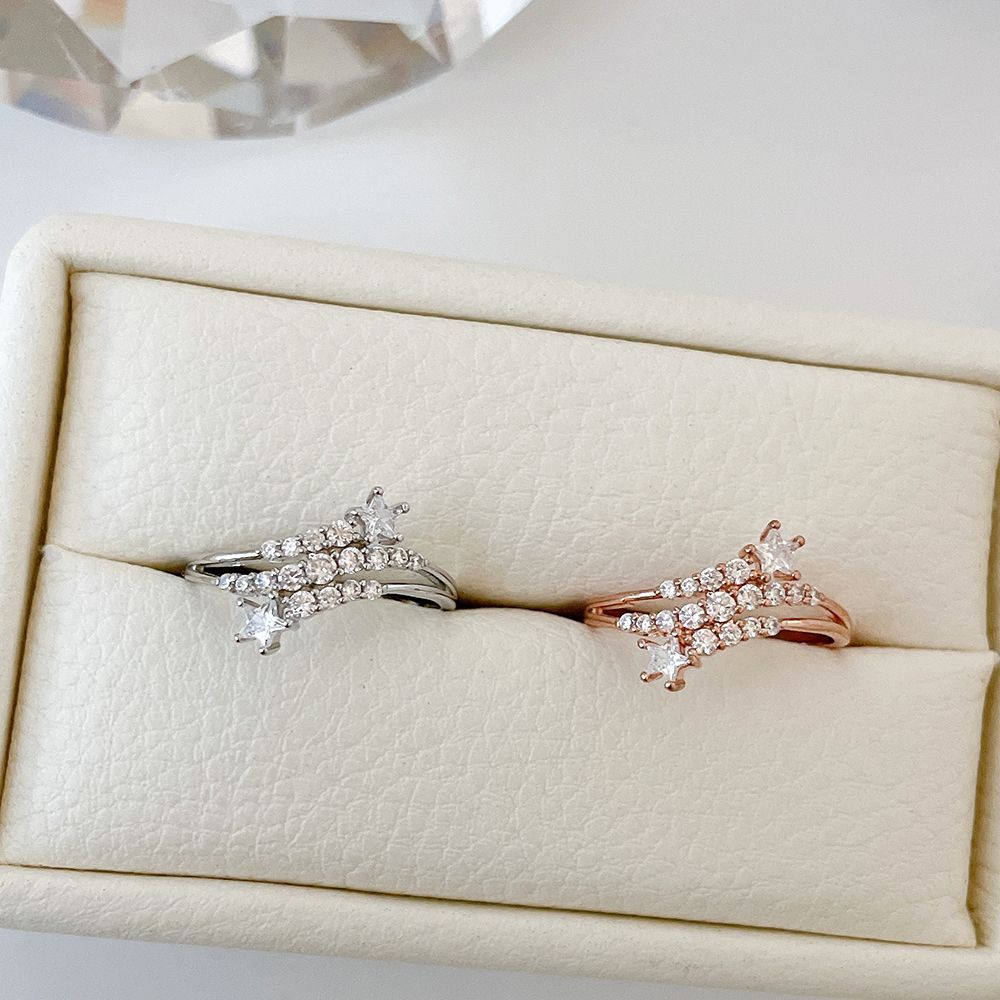 スパークルスター × ツインライン きらめくキュービックリング レディース指輪 / 星モチーフ / ビジュー / シルバー ローズゴールド