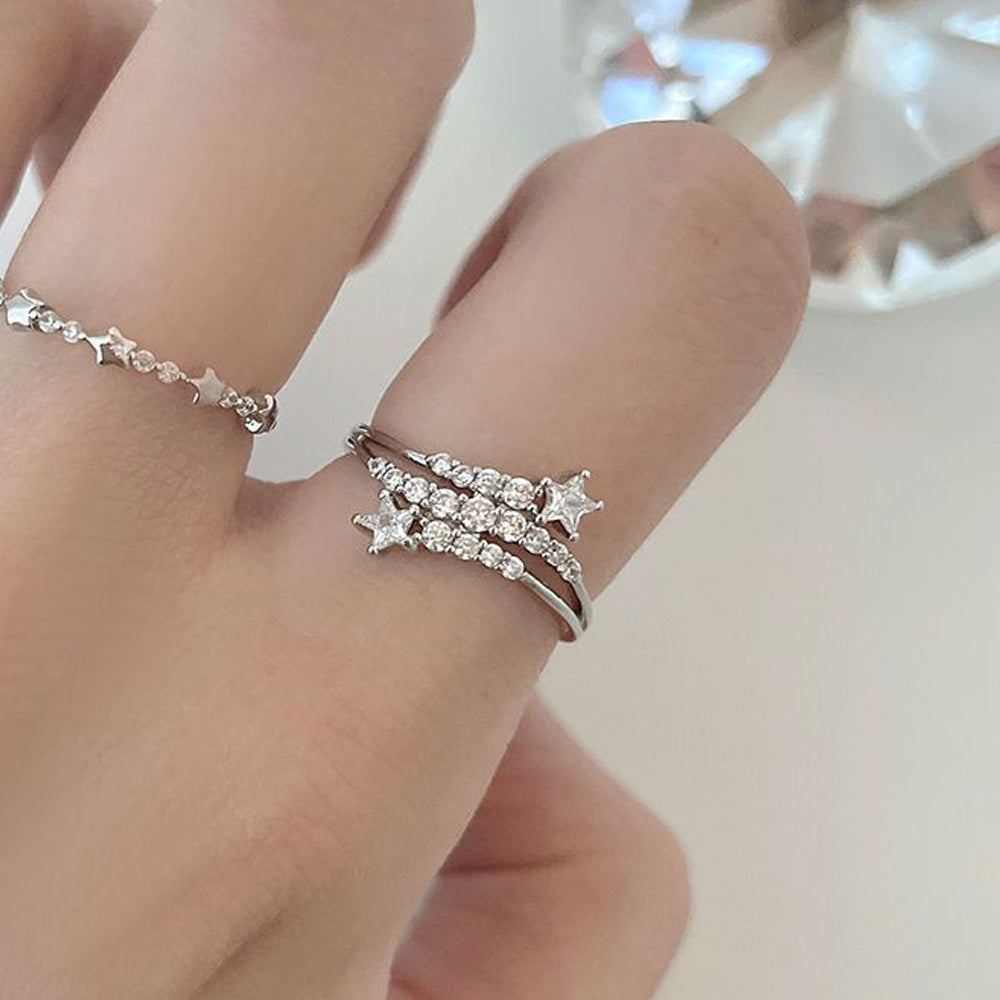 スパークルスター × ツインライン きらめくキュービックリング レディース指輪 / 星モチーフ / ビジュー / シルバー ローズゴールド