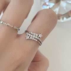 スパークルスター × ツインライン きらめくキュービックリング レディース指輪 / 星モチーフ / ビジュー / シルバー ローズゴールド