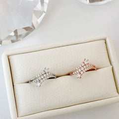 スパークルスター × ツインライン きらめくキュービックリング レディース指輪 / 星モチーフ / ビジュー / シルバー ローズゴールド