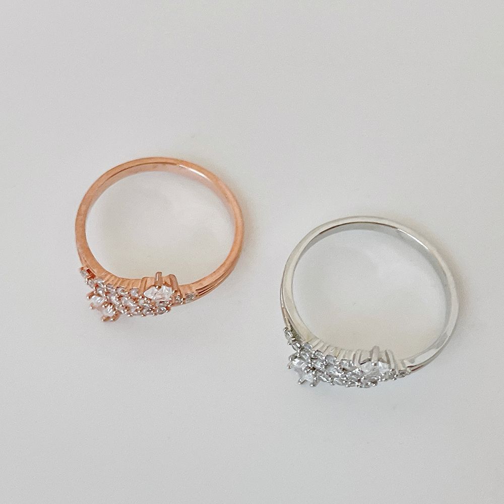 スパークルスター × ツインライン きらめくキュービックリング レディース指輪 / 星モチーフ / ビジュー / シルバー ローズゴールド