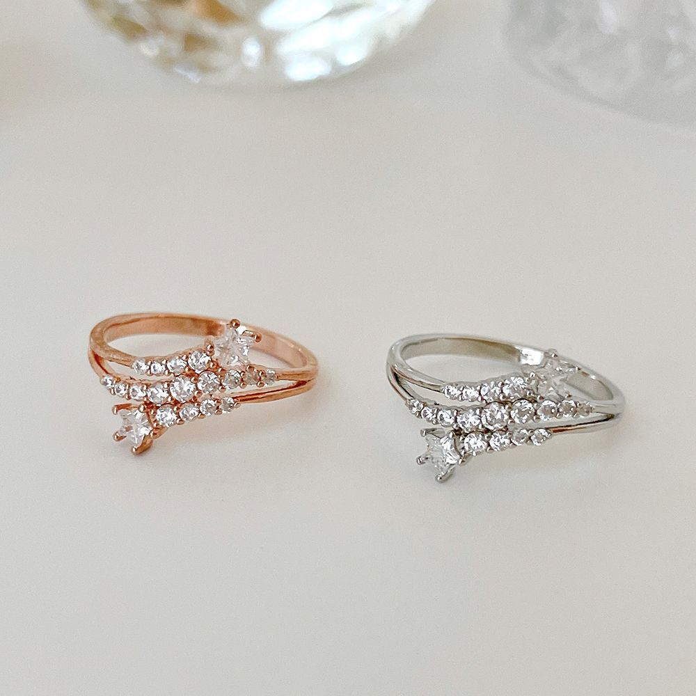 スパークルスター × ツインライン きらめくキュービックリング レディース指輪 / 星モチーフ / ビジュー / シルバー ローズゴールド