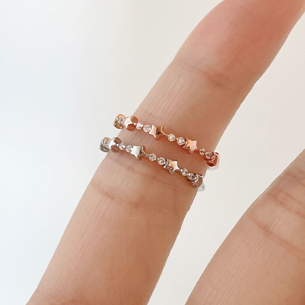 [925 Silver] Line Star Double Layered Ring (2 Colors) 