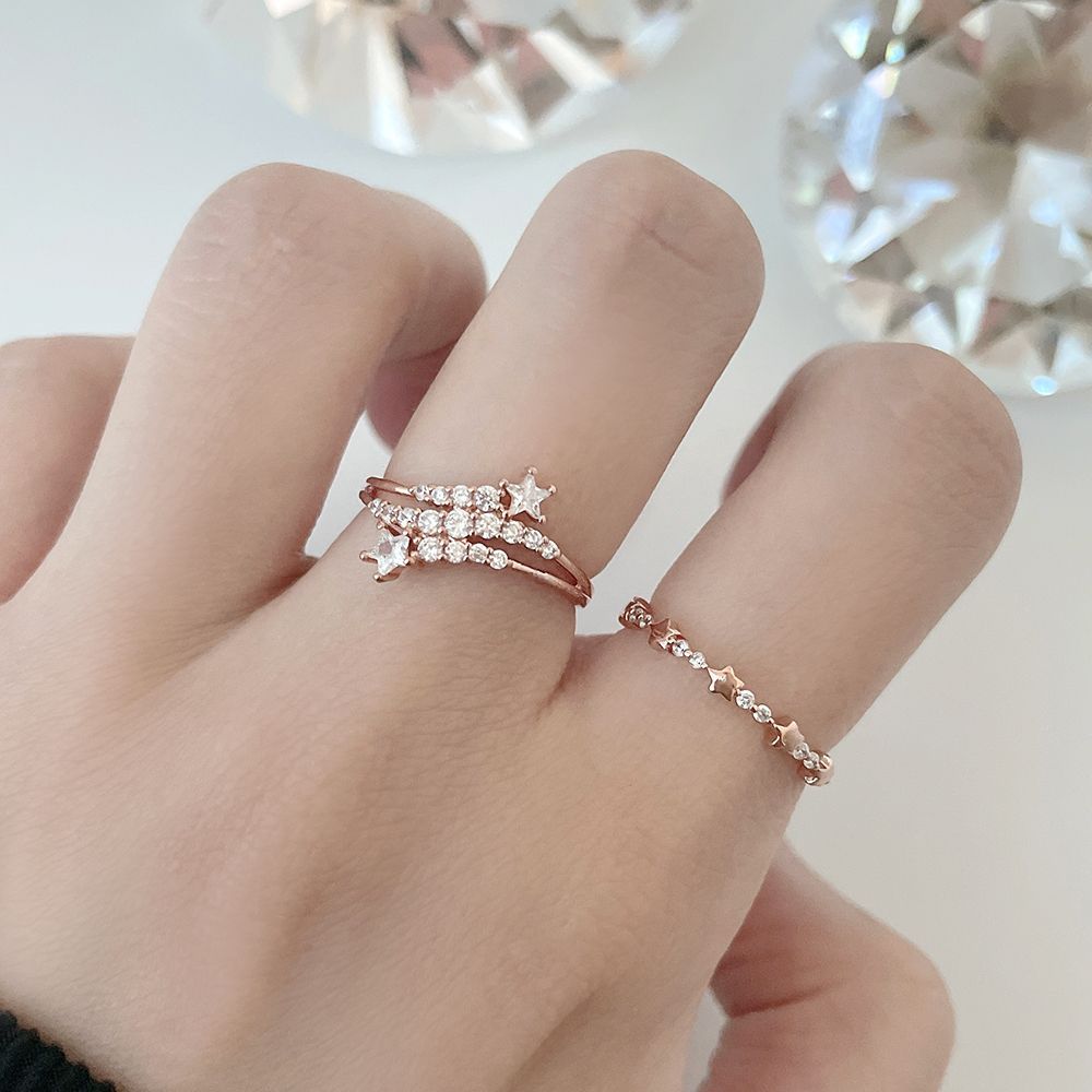[925 Silver] Line Star Double Layered Ring (2 Colors) 