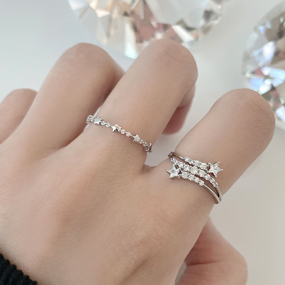 [925 Silver] Line Star Double Layered Ring (2 Colors) 