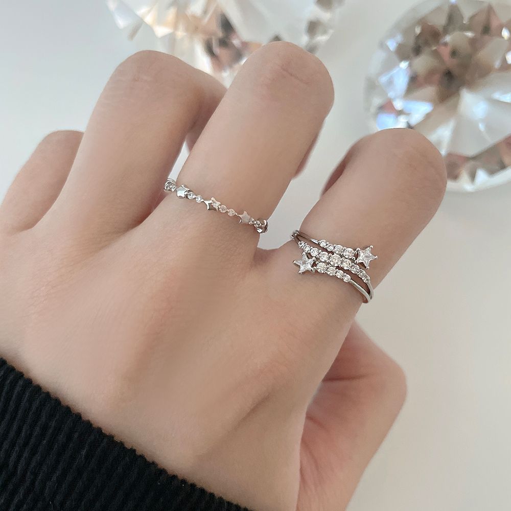 [925 Silver] Line Star Double Layered Ring (2 Colors) 