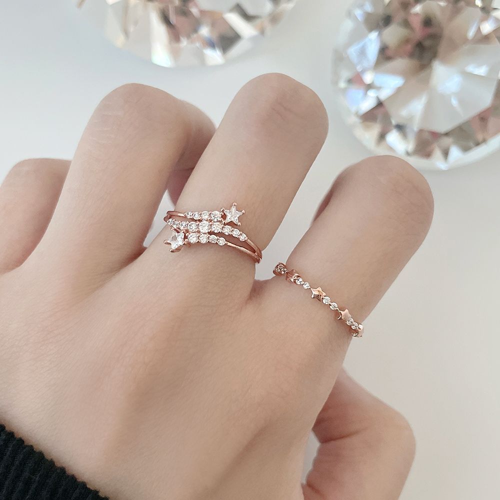 [925 Silver] Line Star Double Layered Ring (2 Colors) 
