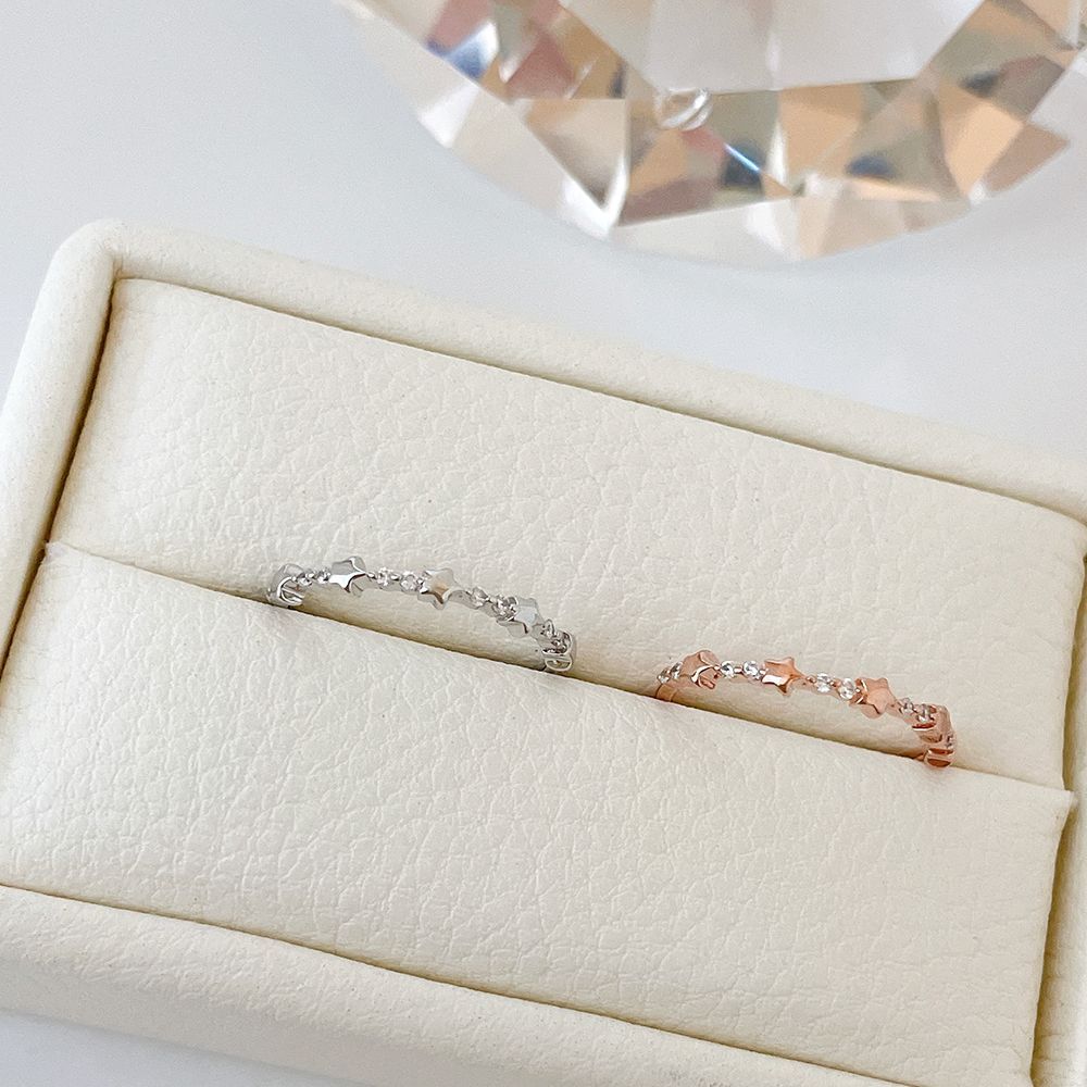 [925 Silver] Line Star Double Layered Ring (2 Colors) 
