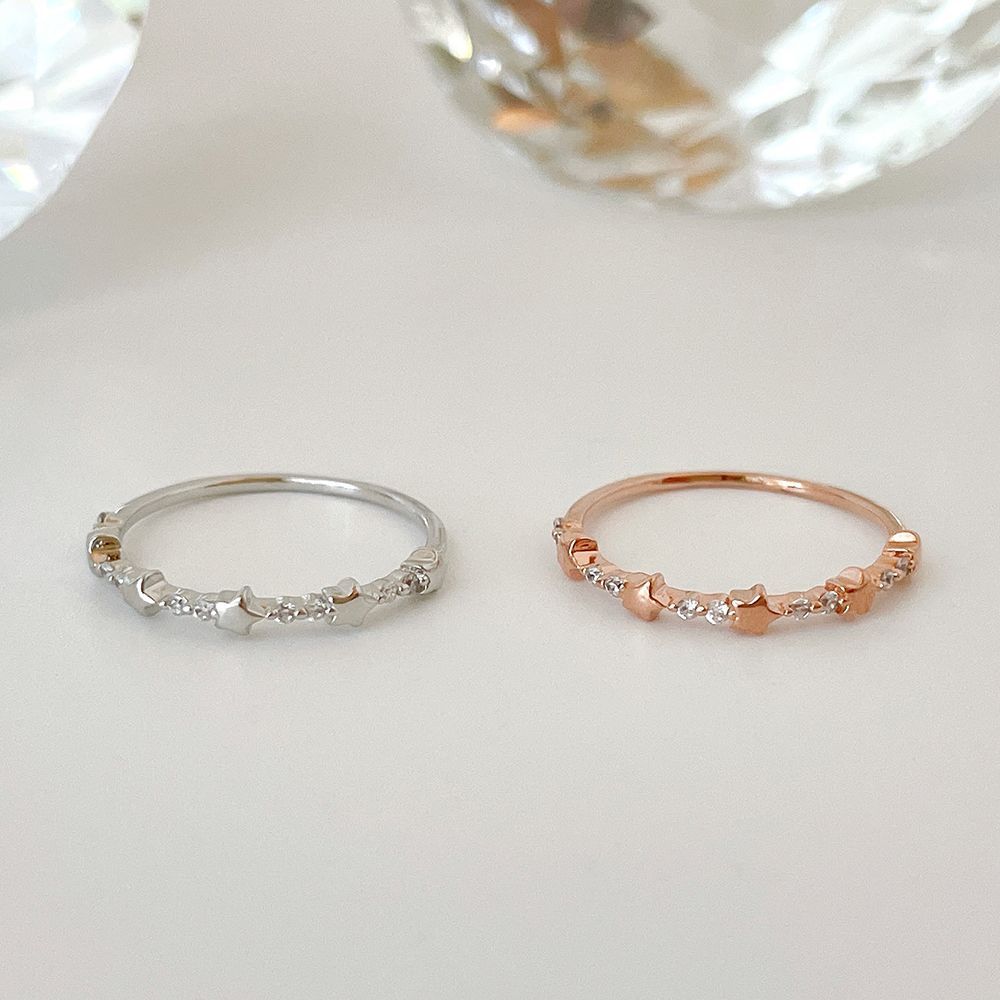 [925 Silver] Line Star Double Layered Ring (2 Colors) 