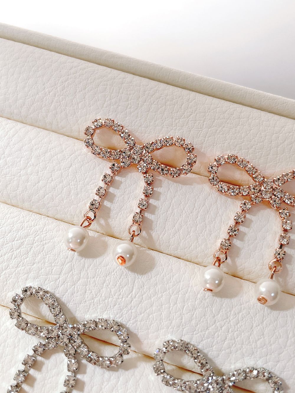 [925 Silver針]キラキラリボンパールドロップピアス