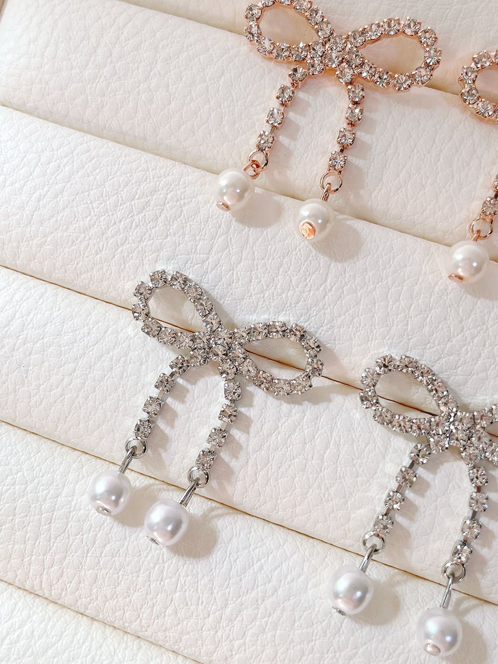 [925 Silver針]キラキラリボンパールドロップピアス