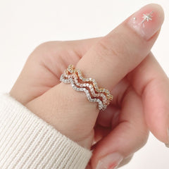 ウェーブ キュービック レイヤード デイリー ボリューム リング (3Color) キュービック 華奢 レイヤード ガードリング シルバー