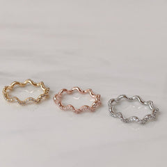 ウェーブ キュービック レイヤード デイリー ボリューム リング (3Color) キュービック 華奢 レイヤード ガードリング シルバー