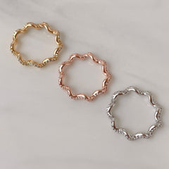 ウェーブ キュービック レイヤード デイリー ボリューム リング (3Color) キュービック 華奢 レイヤード ガードリング シルバー