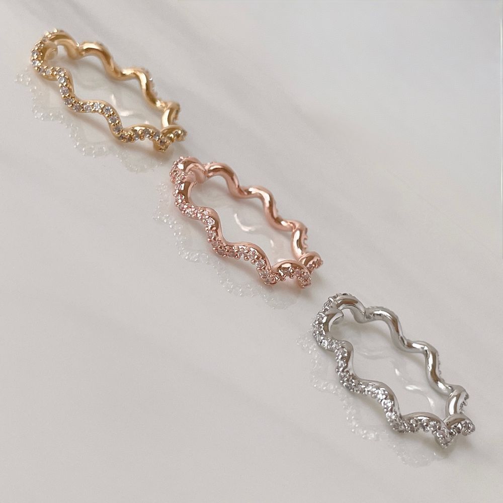 ウェーブ キュービック レイヤード デイリー ボリューム リング (3Color) キュービック 華奢 レイヤード ガードリング シルバー