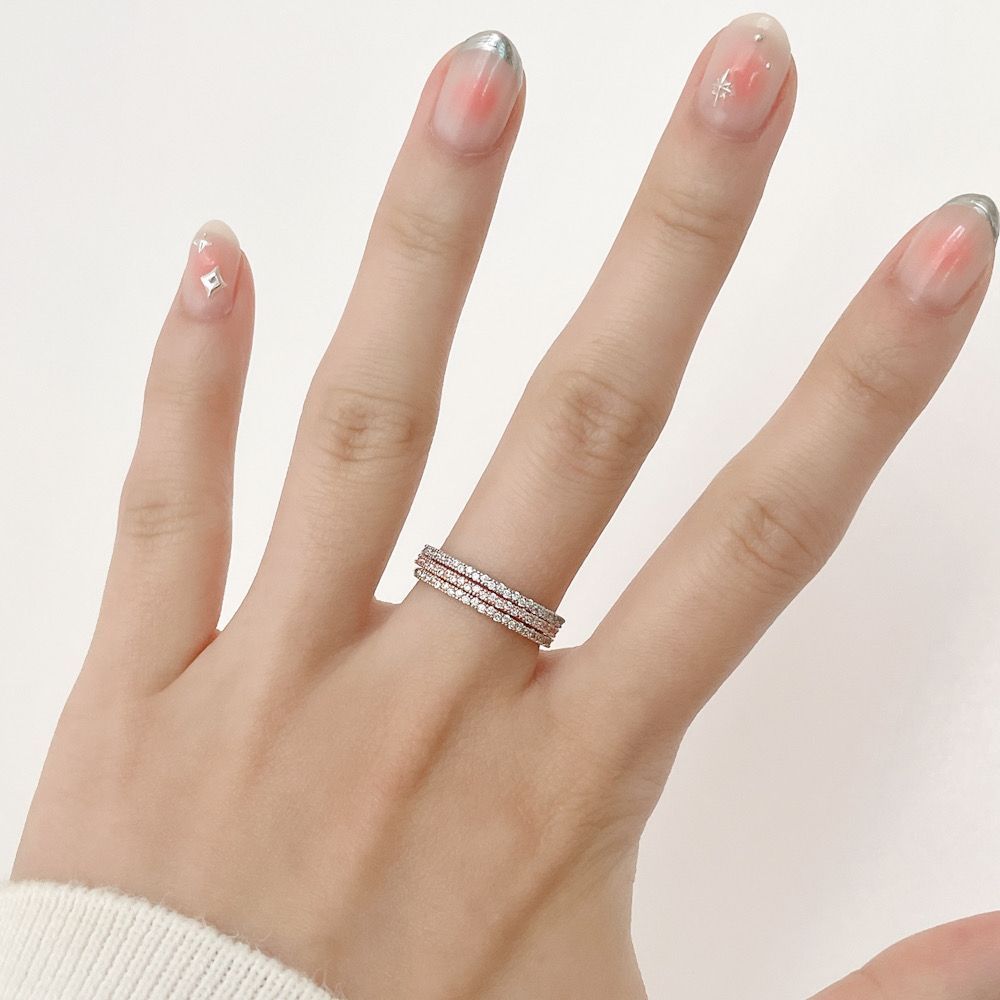[925 Silver] Line Star Double Layered Ring (2 Colors) 