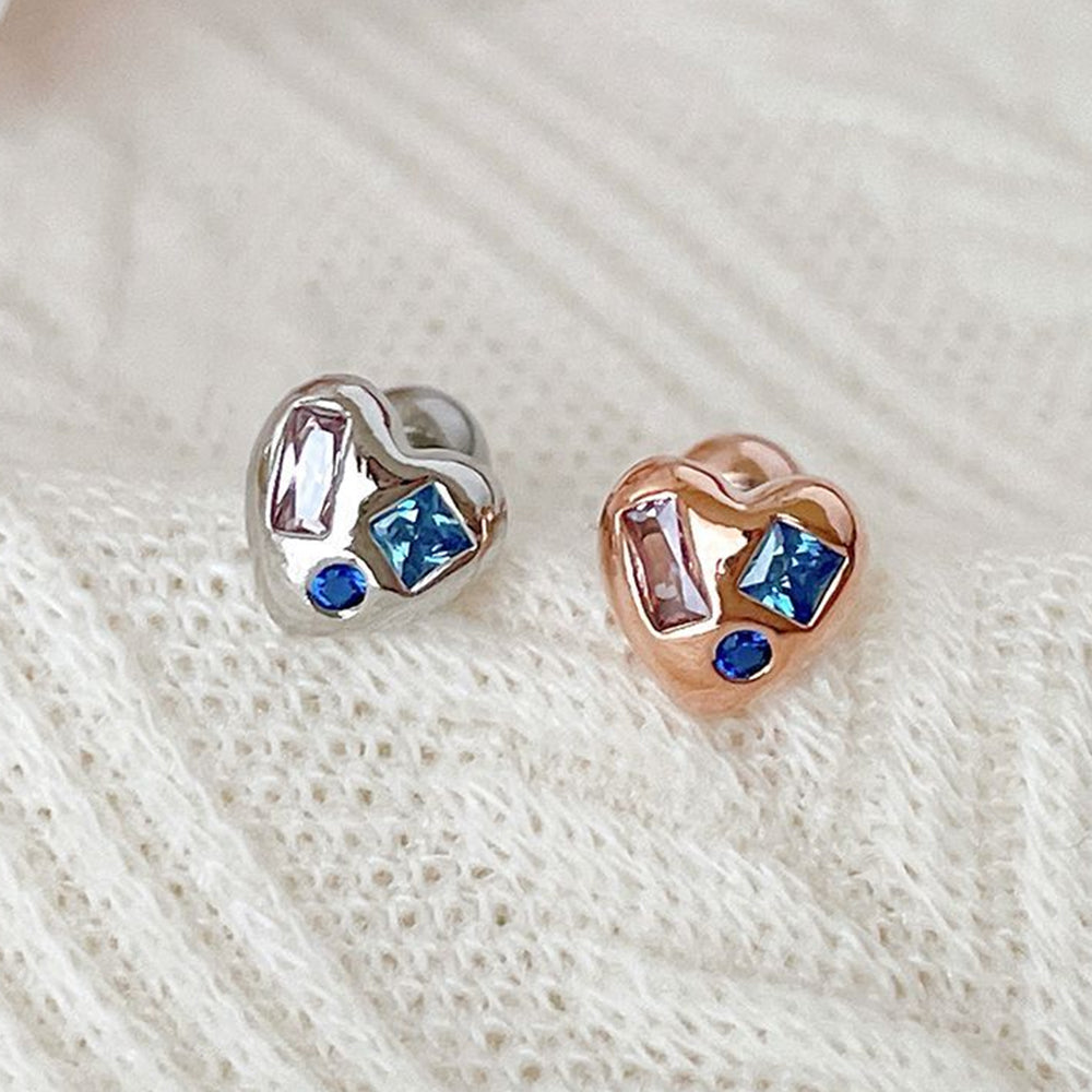 [サージカル]ブルーストーン ハートピアス (2Color) 16G ミニハート ボディピアス 軟骨ピアス