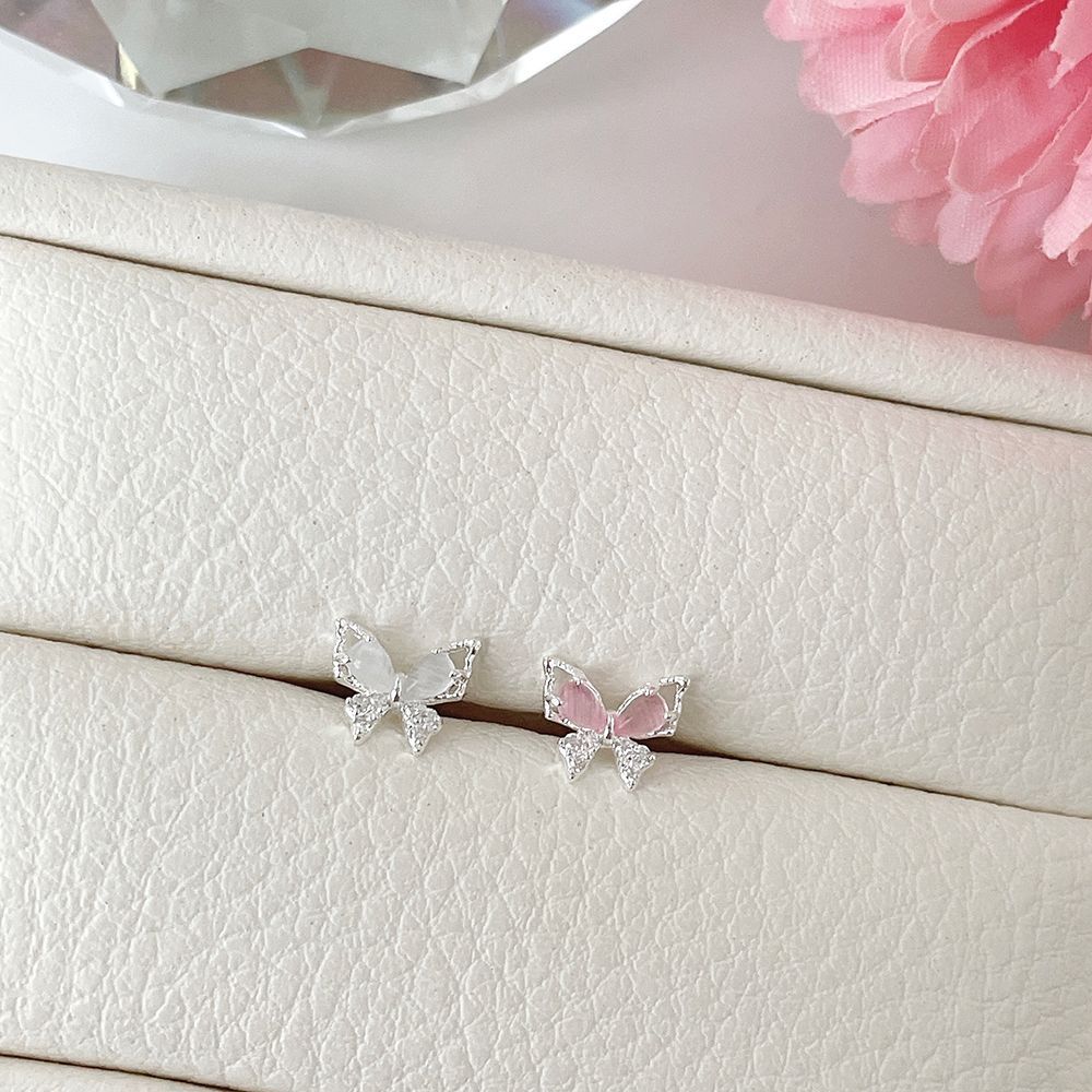 [925 Silver]バタフライピアス ピンク ホワイト インナーコンク 軟骨ピアス 20G
