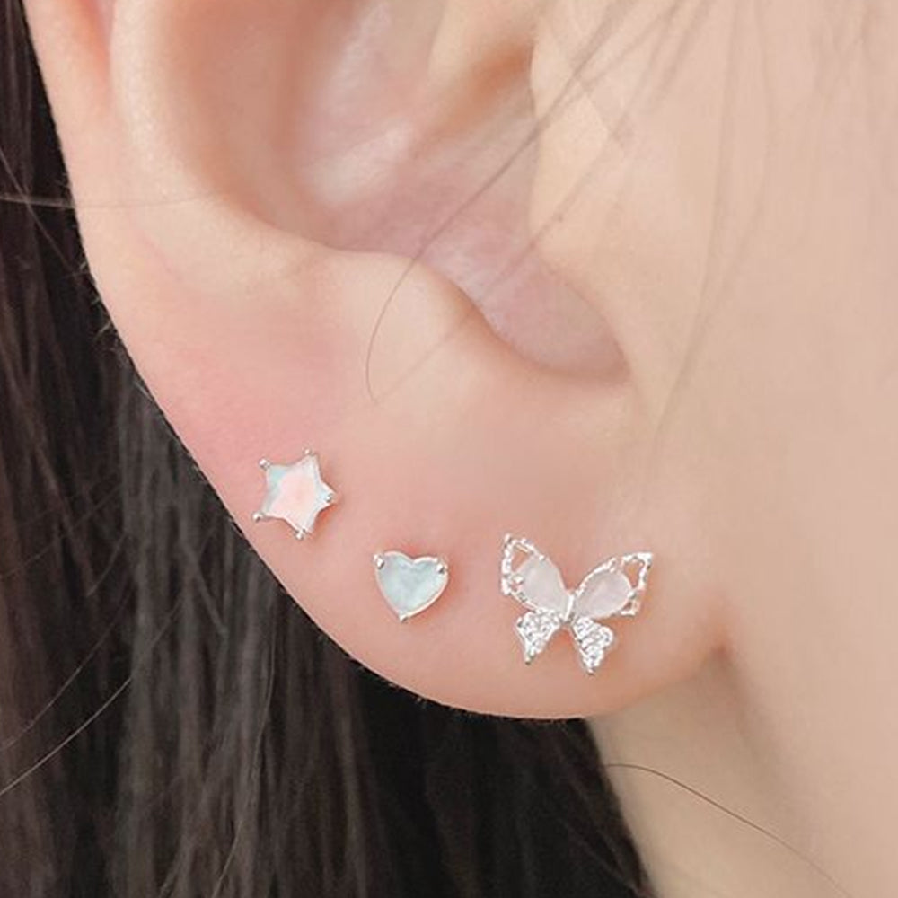 [925 Silver]バタフライピアス ピンク ホワイト インナーコンク 軟骨ピアス 20G