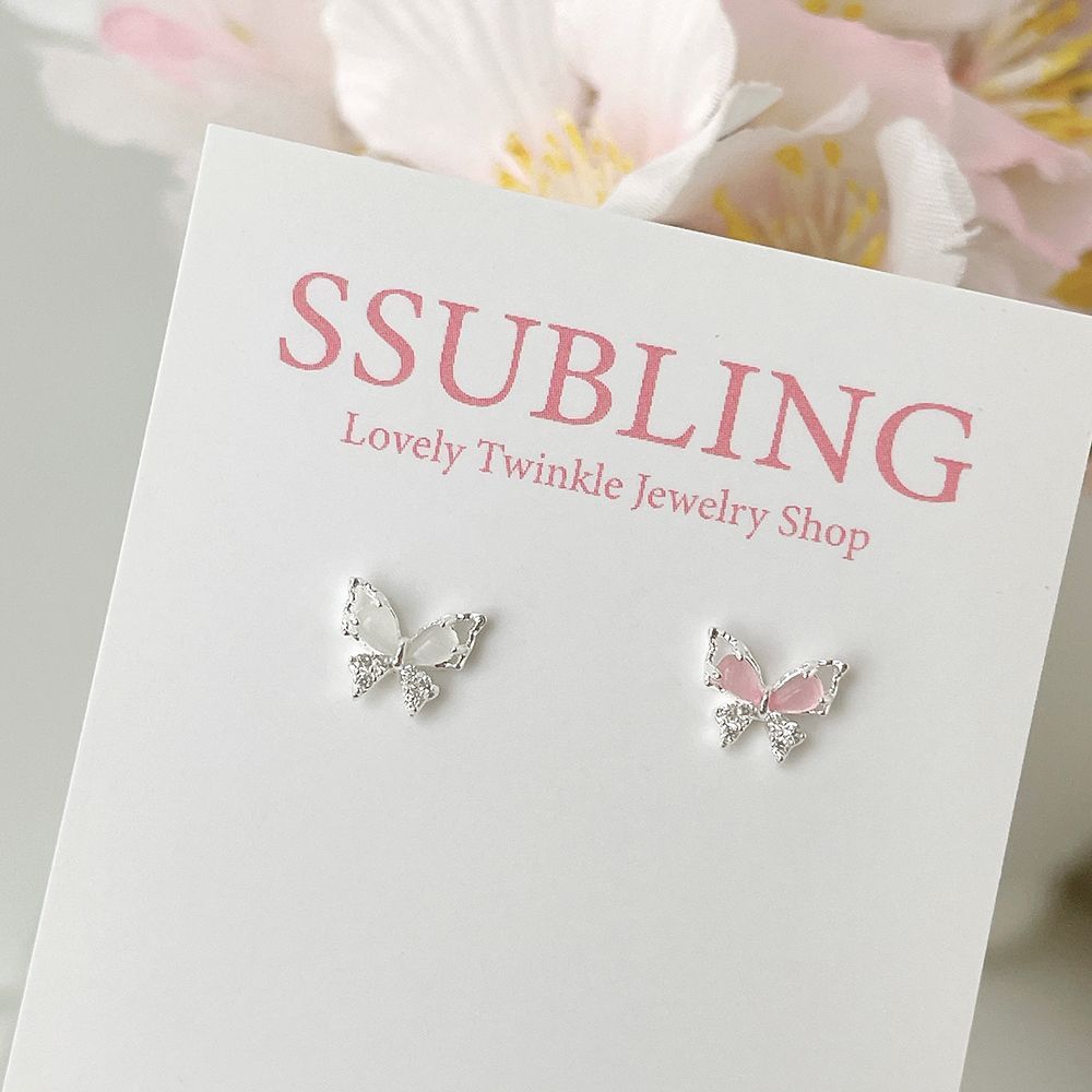 [925 Silver]バタフライピアス ピンク ホワイト インナーコンク 軟骨ピアス 20G