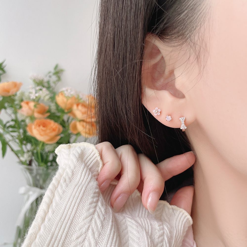 [3個SET]桜ピンク フラワー キュービック リボン リングピアスセット ボディピアス キャッチ