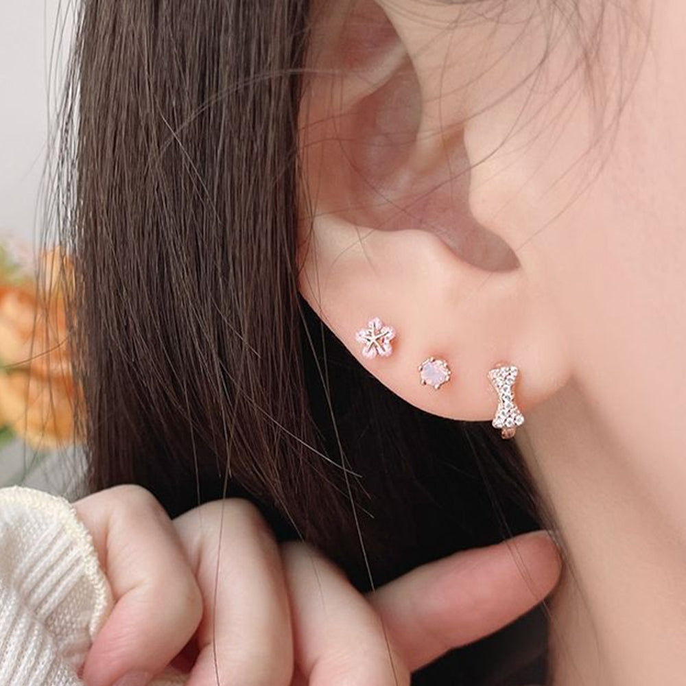 [3個SET]桜ピンク フラワー キュービック リボン リングピアスセット ボディピアス キャッチ