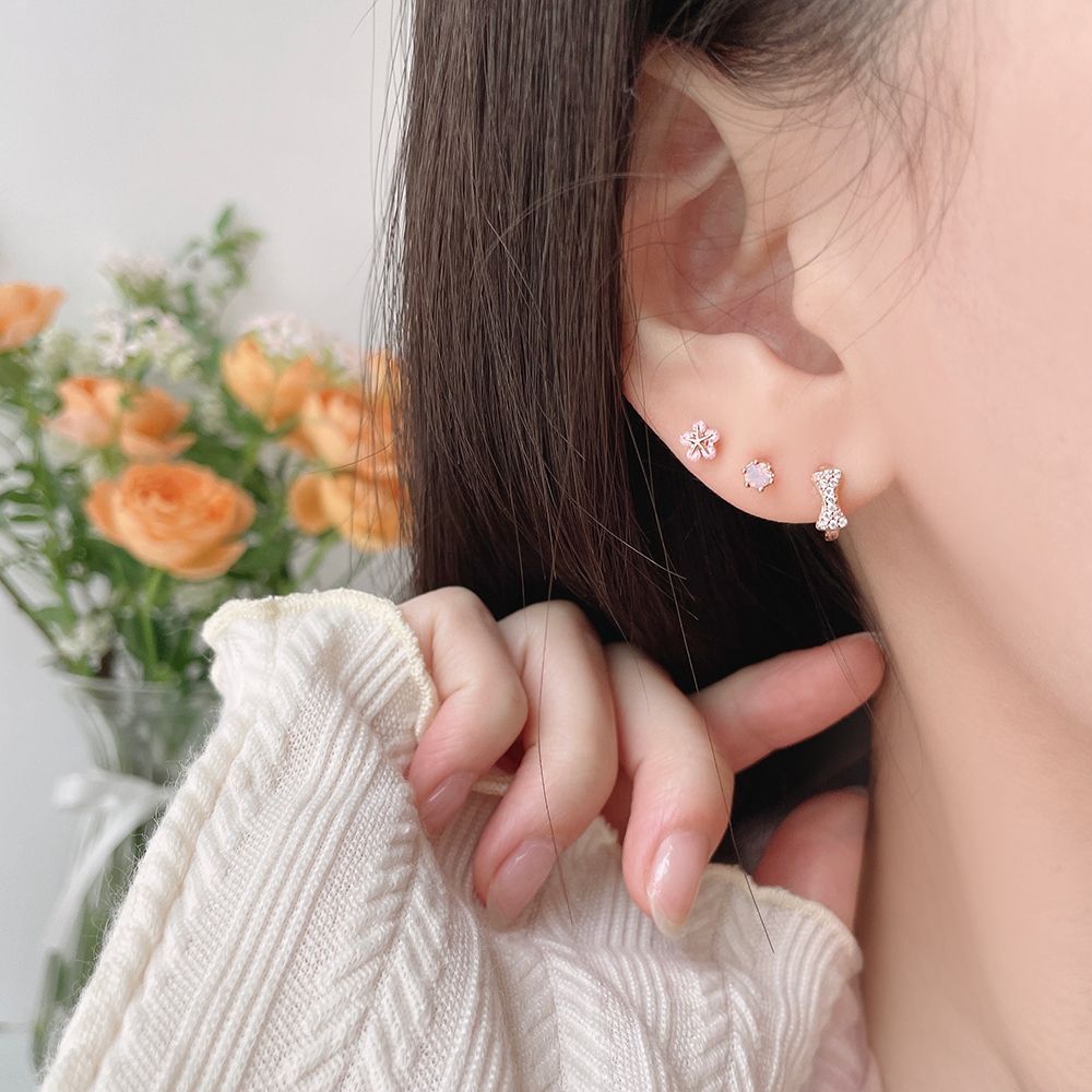 [3個SET]桜ピンク フラワー キュービック リボン リングピアスセット ボディピアス キャッチ