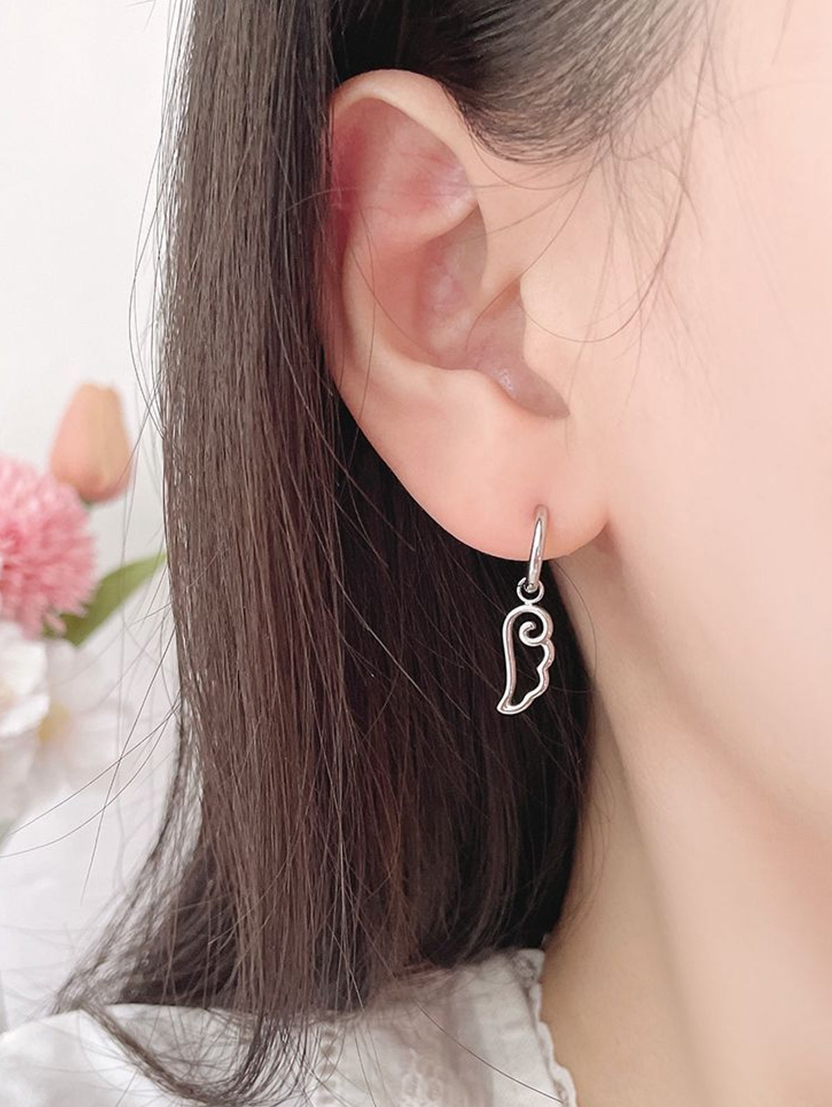 エンジェルウィング チャーム ワンタッチリングピアス 両耳用