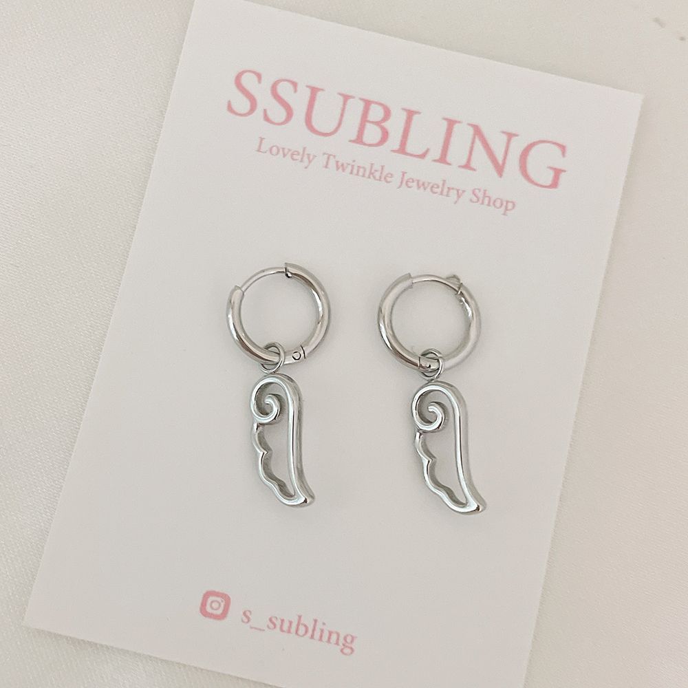 エンジェルウィング チャーム ワンタッチリングピアス 両耳用