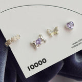 [925 Silver]紫 ハート キュービック ピアス (4セット) - 4MiLi (フォーミリ)