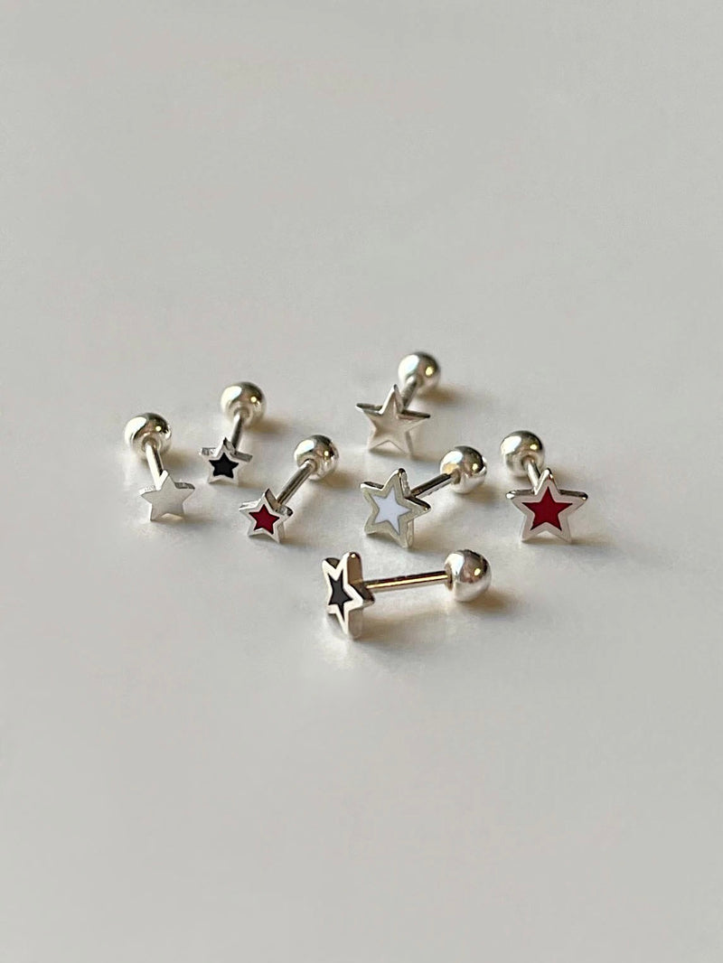 [925 Silver] Color star earrings (2 sizes/4 colors) 20G 