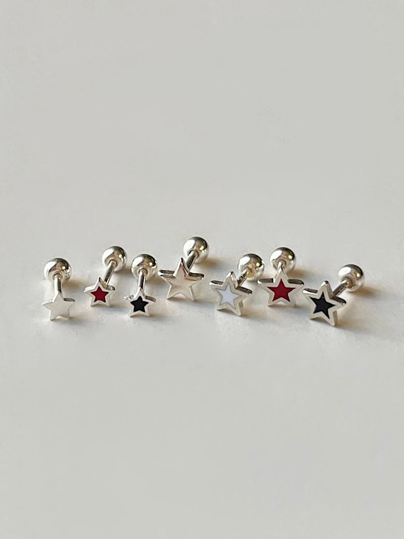 [925 Silver] Color star earrings (2 sizes/4 colors) 20G 