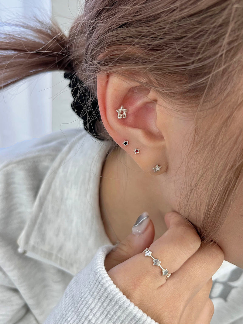 [925 Silver] Color star earrings (2 sizes/4 colors) 20G 