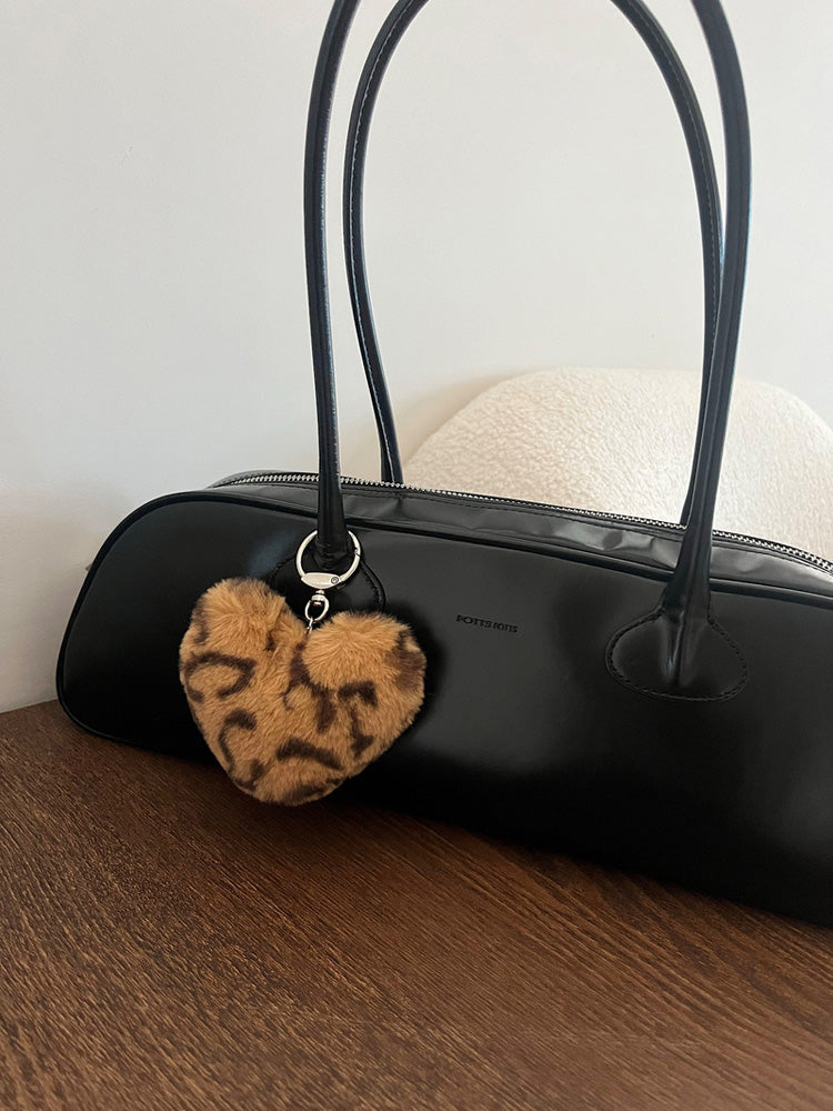 Leopard Print Heart Pompom Fur Keyring (4Colors) Key Holder &amp; Key Case